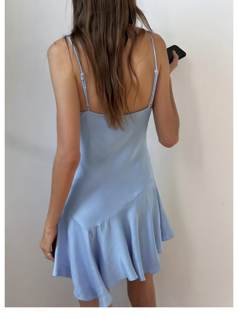 Zara Sky Blue Satin asymmetric mini dress NWT - Picture 2 of 5